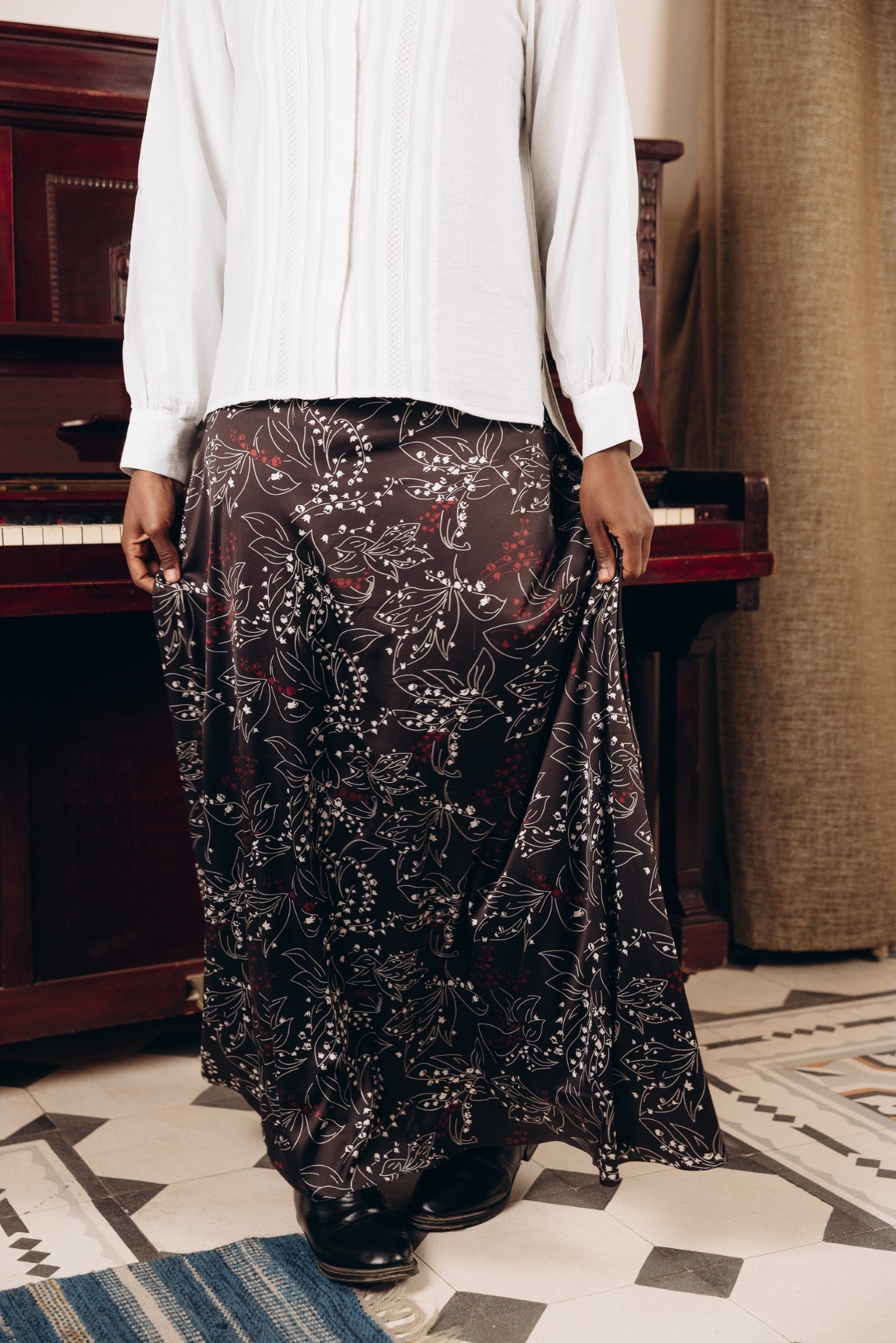 Satin Flared Maxi Skirt