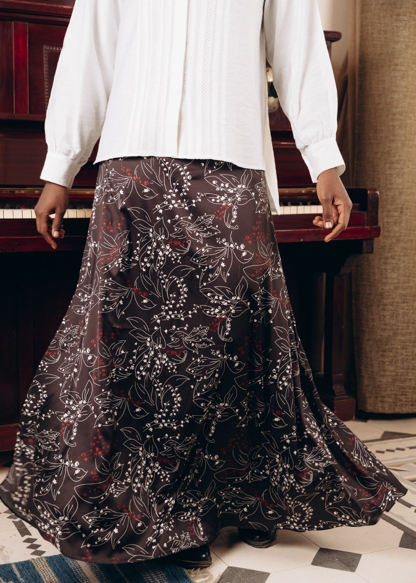 Satin Flared Maxi Skirt