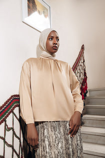 Modest  Long Sleeve Satin Blouse