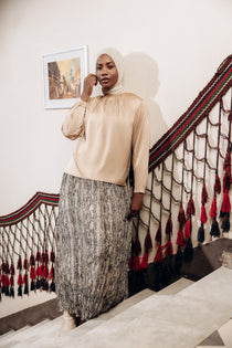 Modest  Long Sleeve Satin Blouse