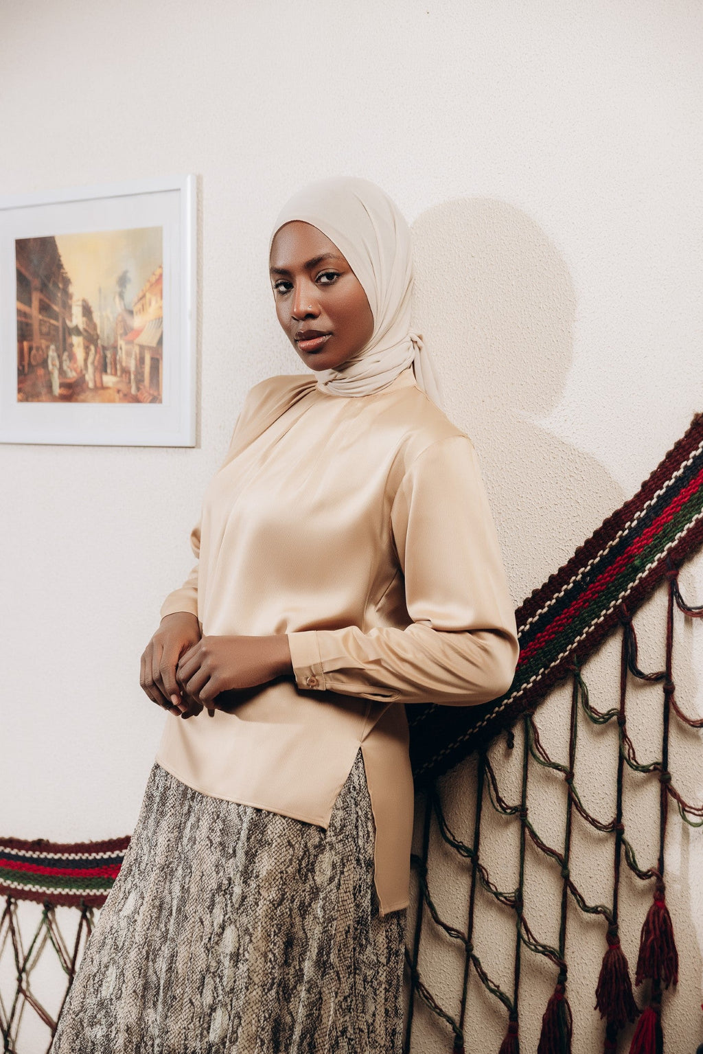 Modest  Long Sleeve Satin Blouse