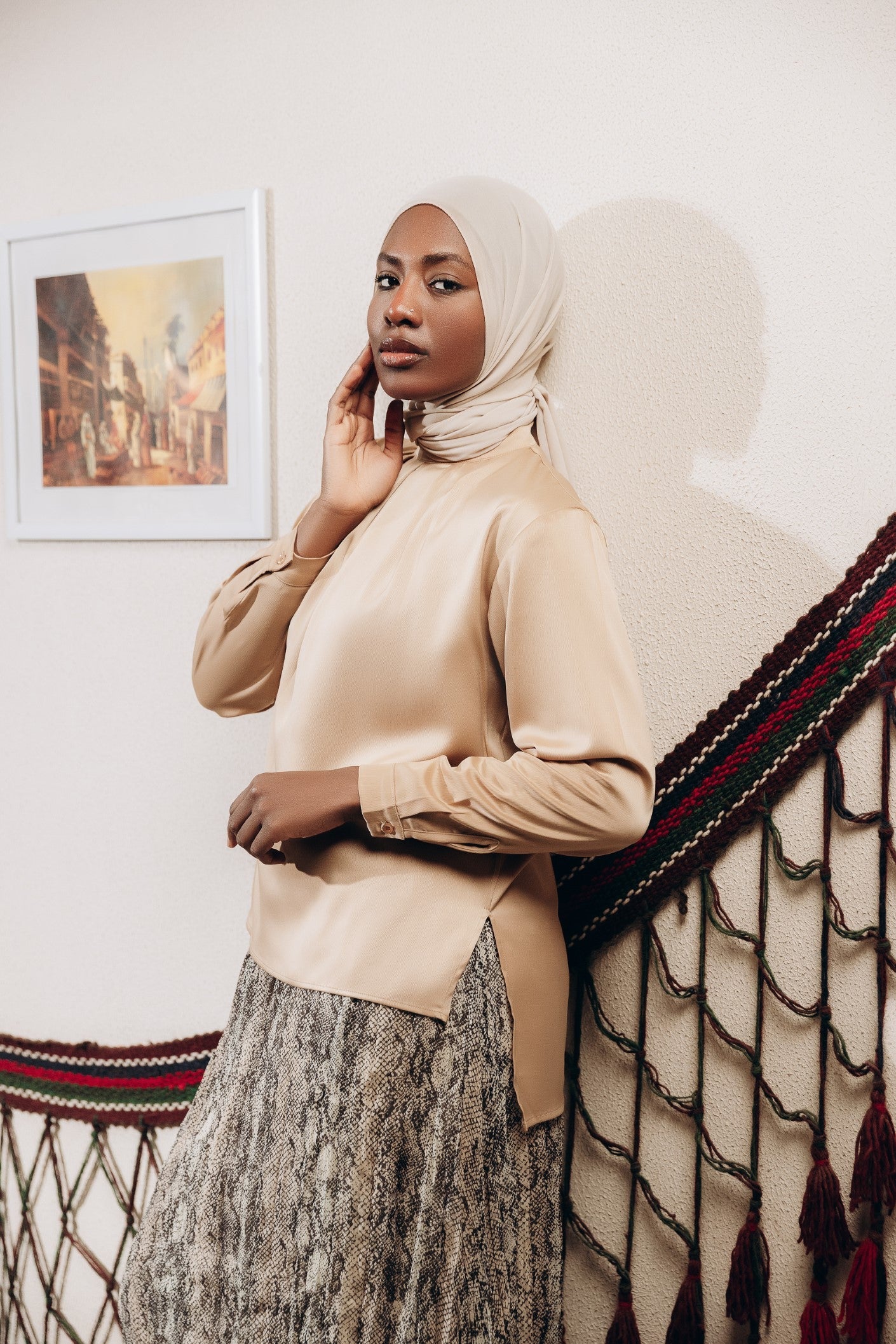 Modest  Long Sleeve Satin Blouse