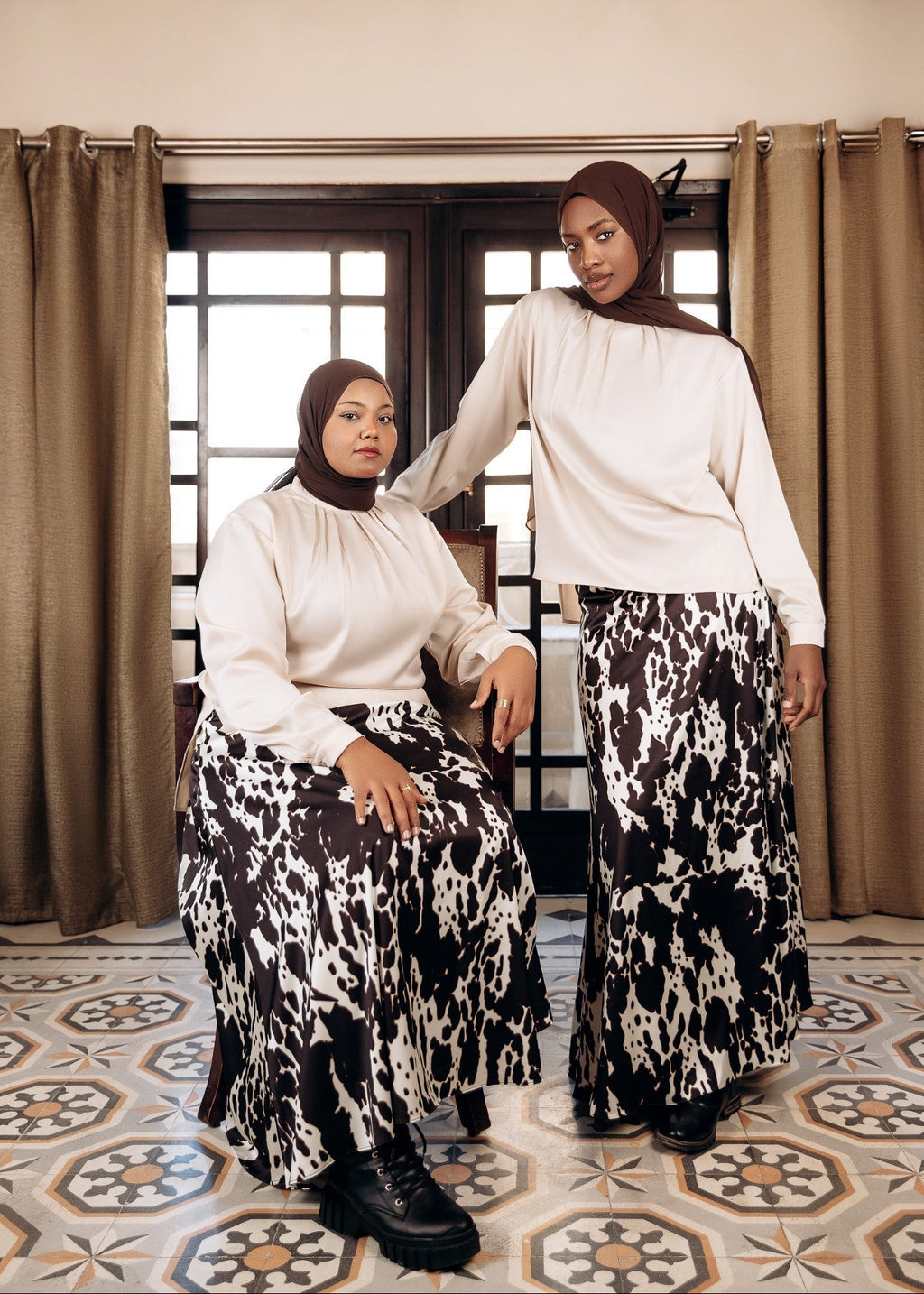 Cow-Print Satin Maxi Skirt