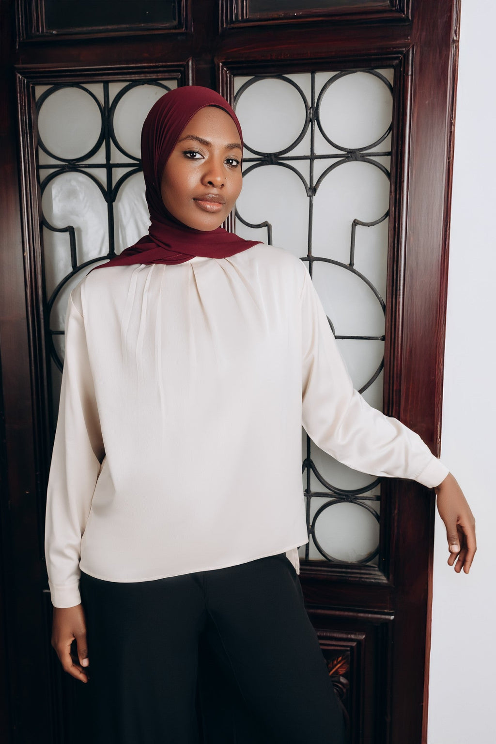 Modest  Long Sleeve Satin Blouse