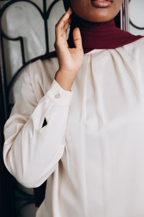 Modest  Long Sleeve Satin Blouse