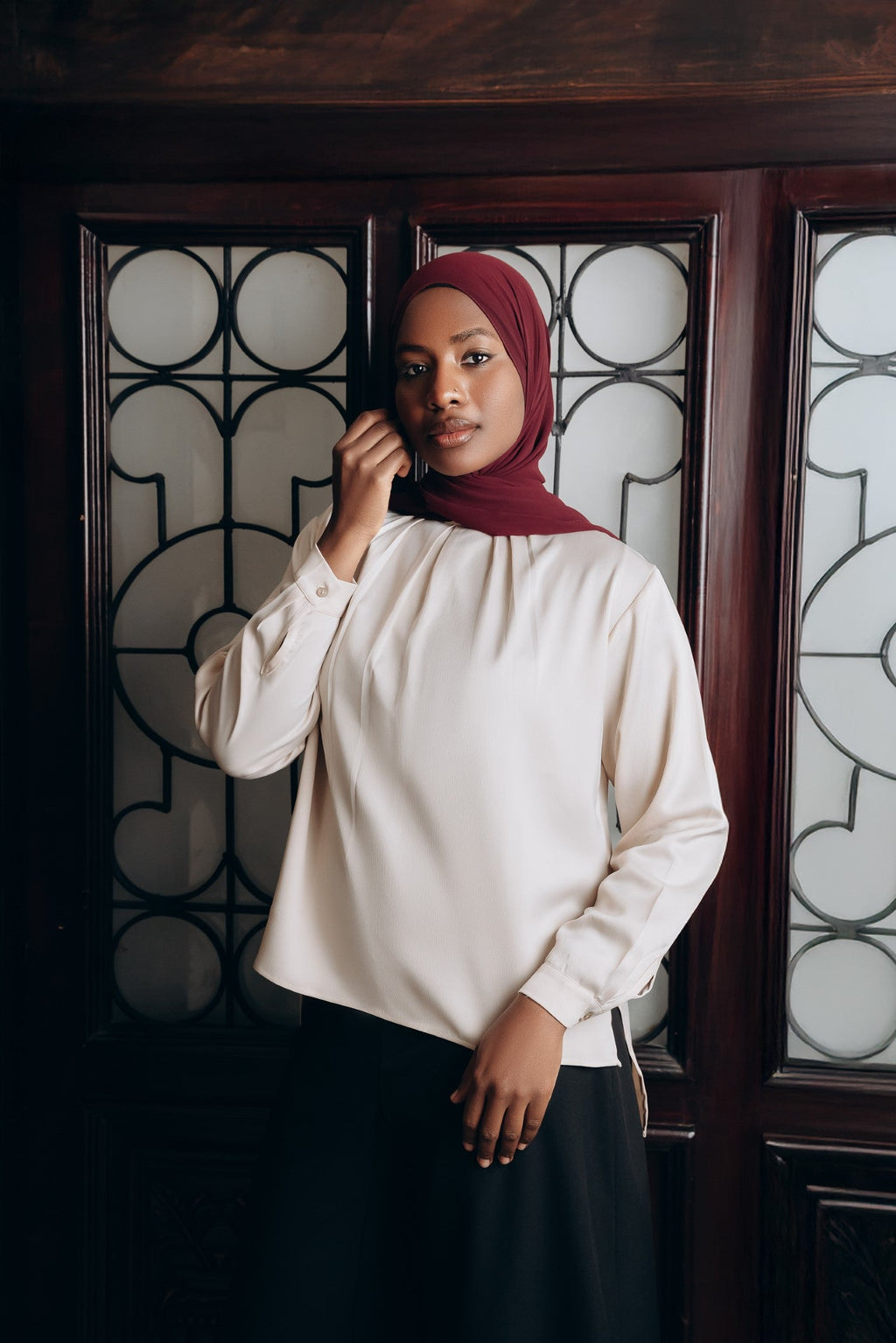 Modest  Long Sleeve Satin Blouse
