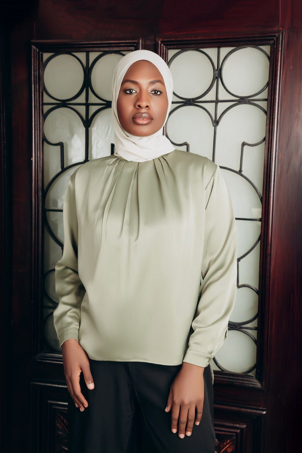 Modest  Long Sleeve Satin Blouse