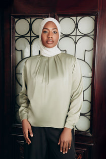Modest  Long Sleeve Satin Blouse