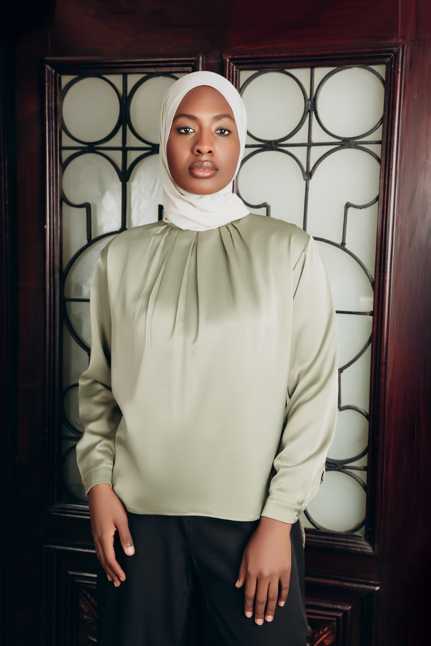 Modest  Long Sleeve Satin Blouse