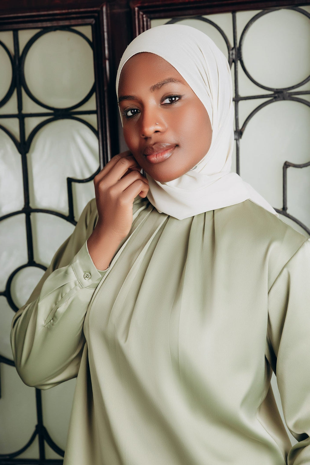 Modest  Long Sleeve Satin Blouse