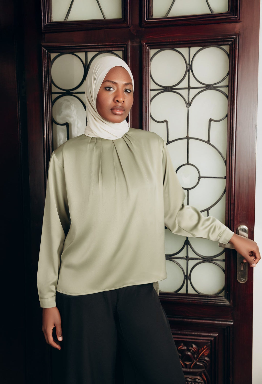 Modest  Long Sleeve Satin Blouse