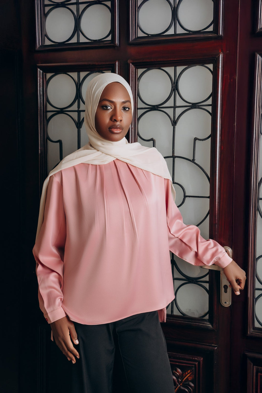 Modest  Long Sleeve Satin Blouse
