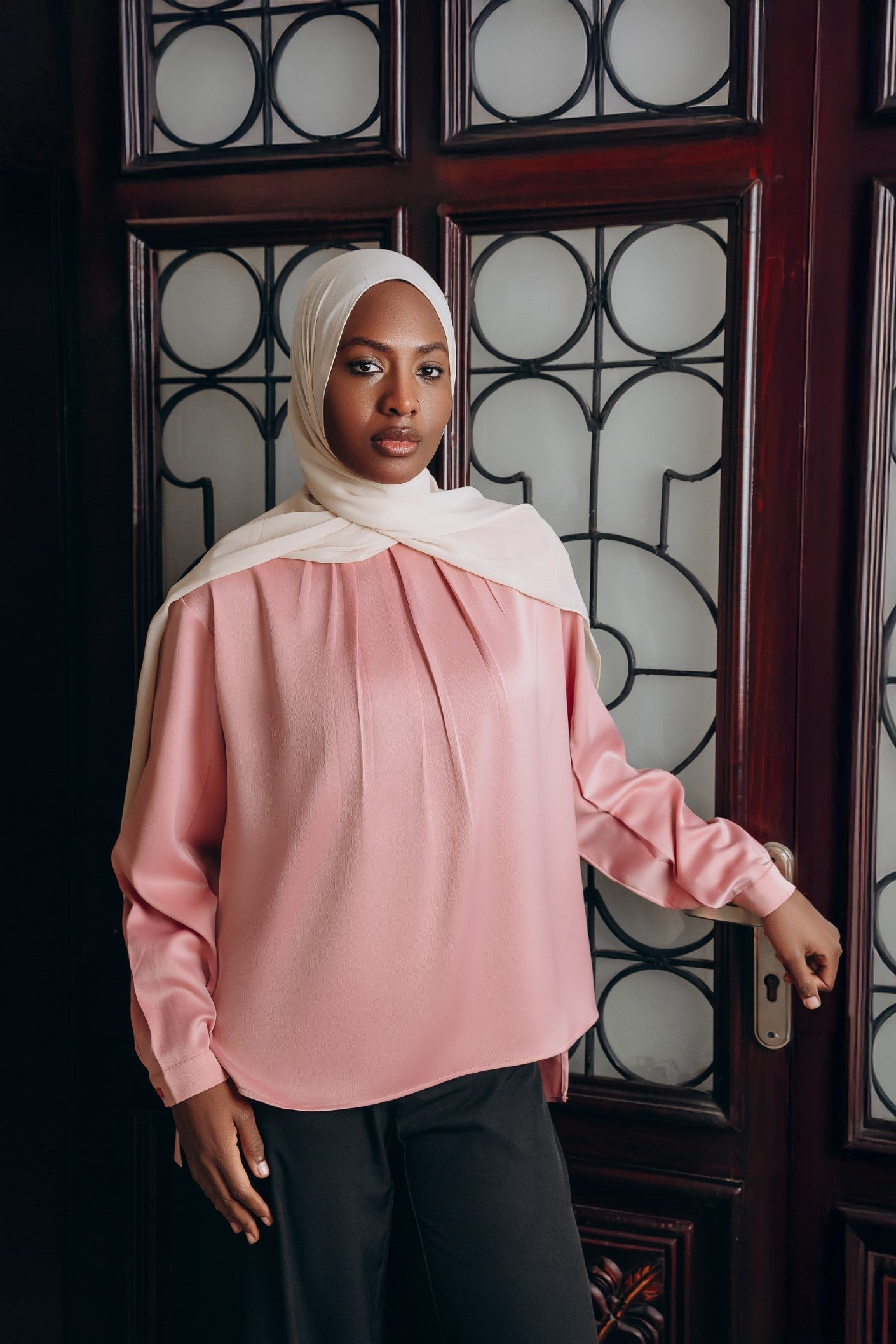 Modest  Long Sleeve Satin Blouse