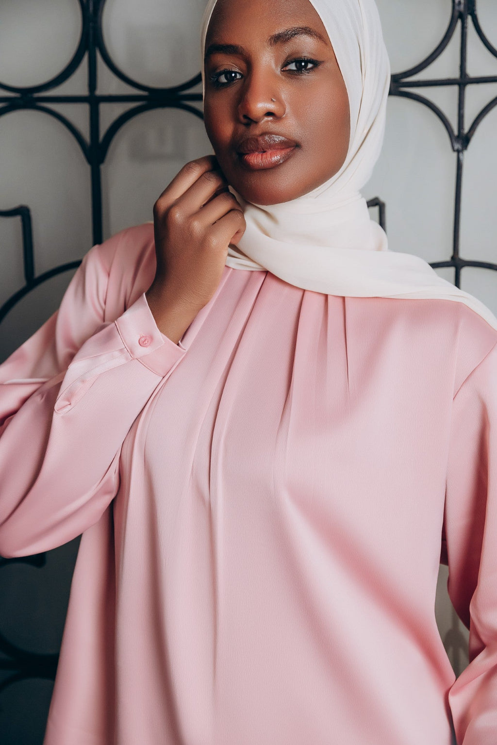 Modest  Long Sleeve Satin Blouse