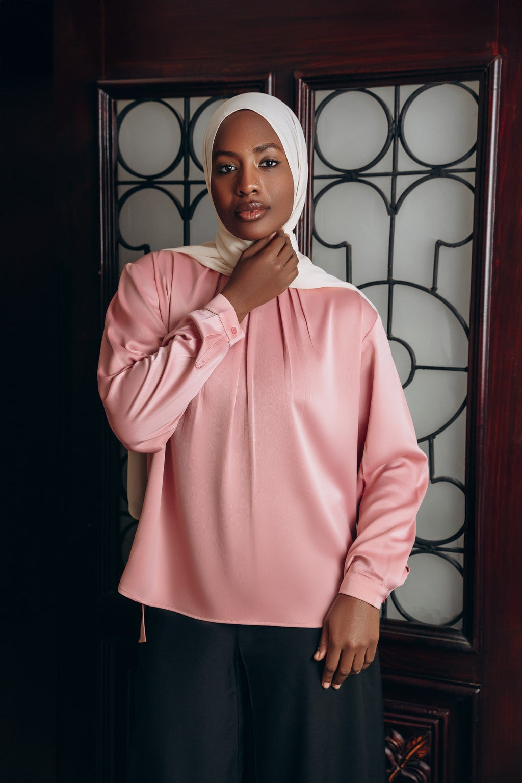 Modest  Long Sleeve Satin Blouse
