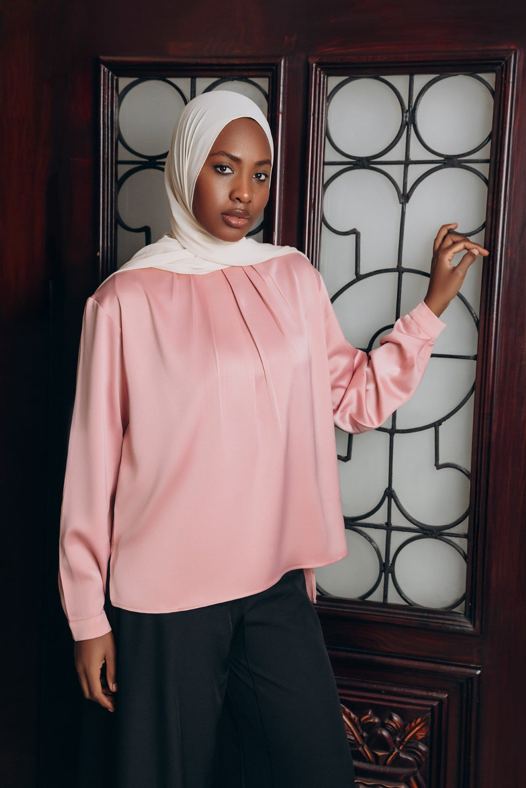 Modest  Long Sleeve Satin Blouse