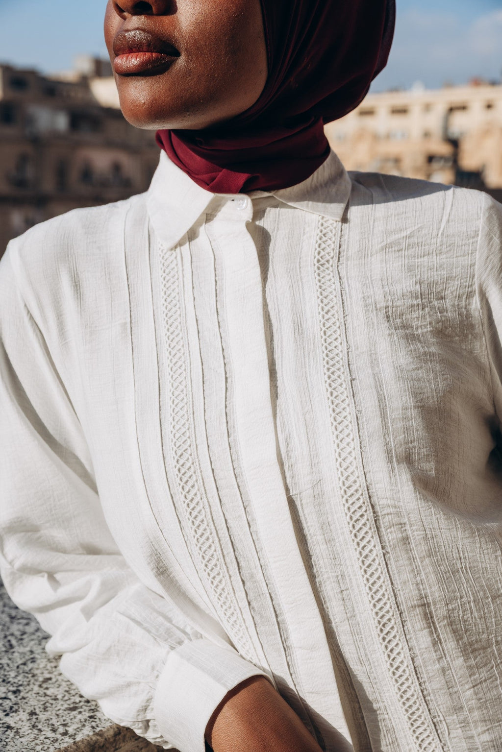 Crinkle Texture Cotton Blouse