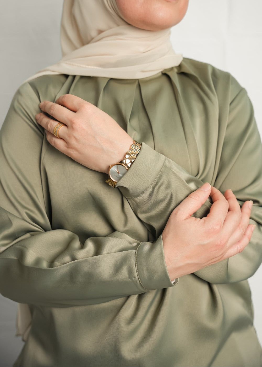 Modest  Long Sleeve Satin Blouse