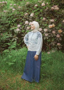 Balloon Sleeves Linen Embroidered Blouse