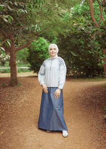 Balloon Sleeves Linen Embroidered Blouse