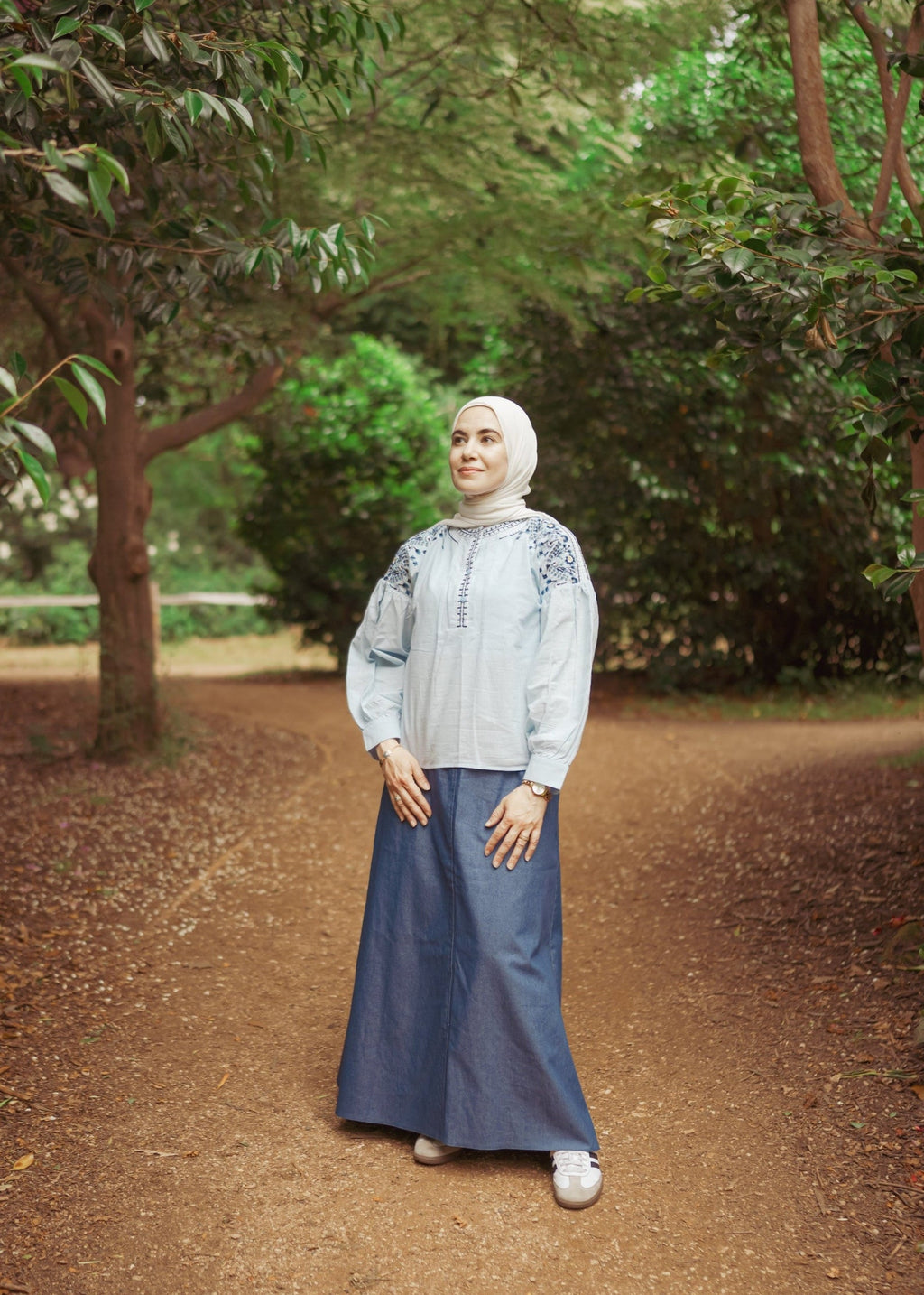Balloon Sleeves Linen Embroidered Blouse