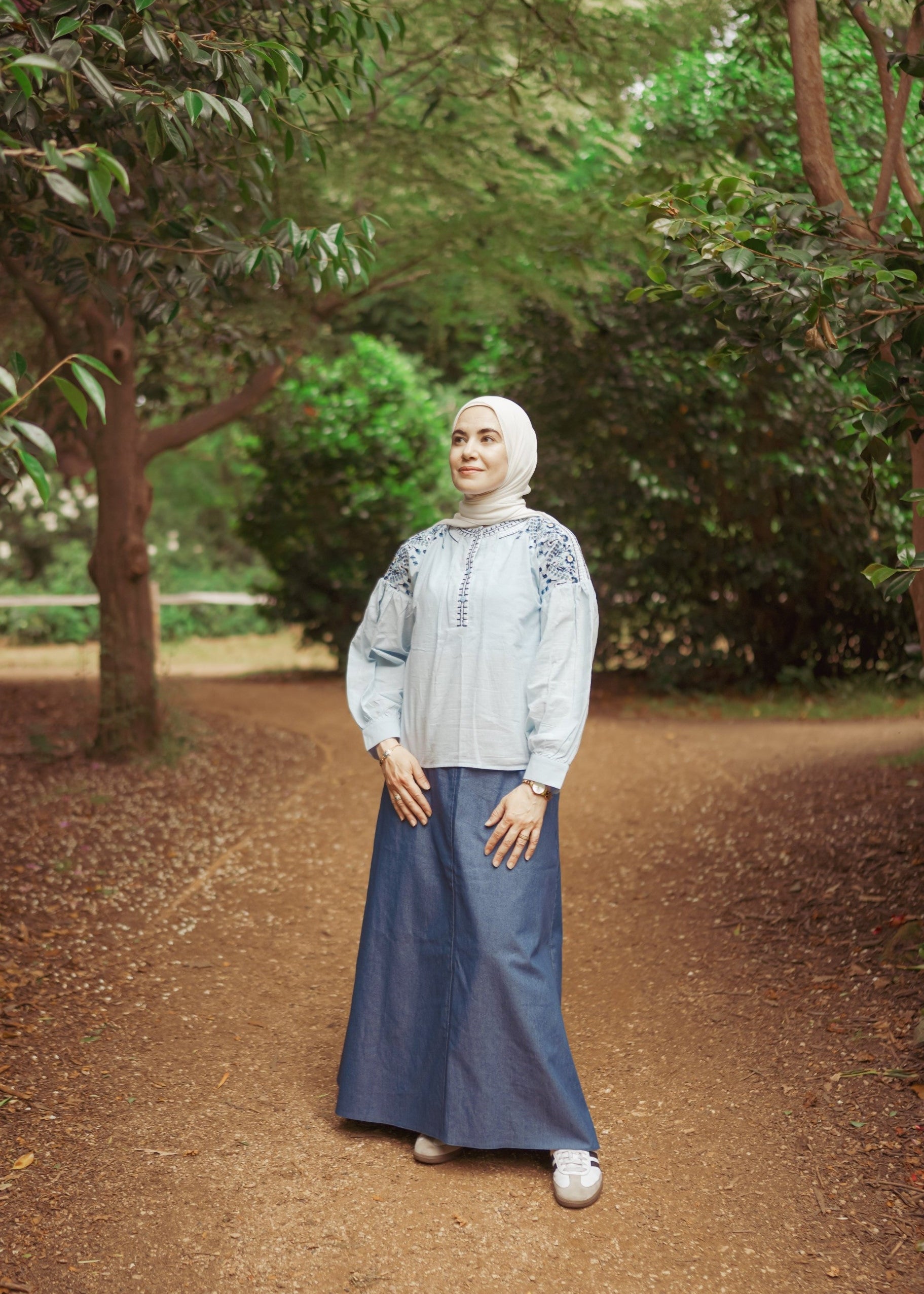 Balloon Sleeves Linen Embroidered Blouse