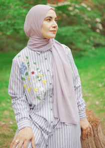 Striped Shirt Dress with Floral Embroidery