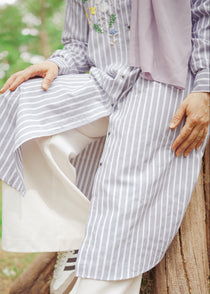 Striped Shirt Dress with Floral Embroidery