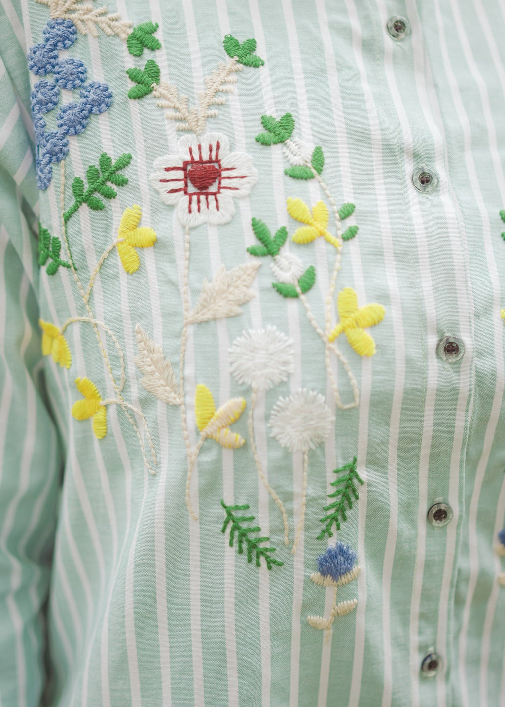 Striped Shirt Dress with Floral Embroidery